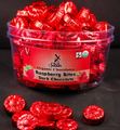 Individually wrapped raspberry bites, about 93 pieces per tub. Smooth dark chocolate coates a creamy raspberry filling. 