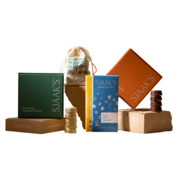 A collection of Sjaak's Organic Chocolate products