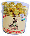 Three pound tub of Peanut Butter Bites, approximately 102 pieces. These dark chocolate peanut butter bites are fast becoming one of our most popular items. Reminisce of your child hood days enjoying peanut butter cups. Only now made with organic, quality, fair trade ingredients.