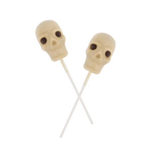 two white chocolate skull lollipops